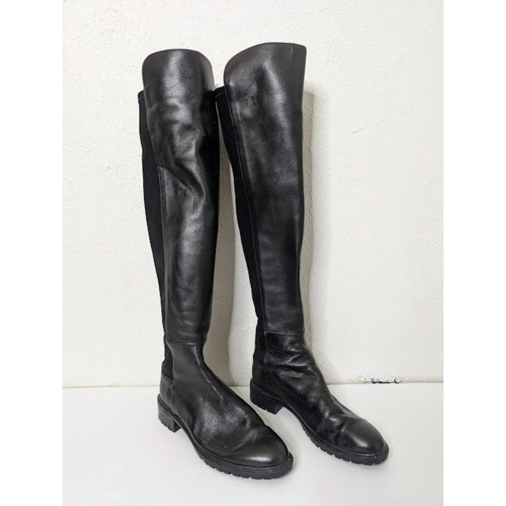 Stuart Weitzman 5050 Suede Leather Over‎ The Knee Tall Stretch Boots Black 7B